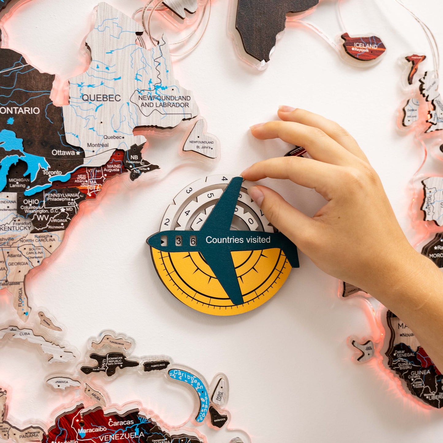 Wooden World Map Wall Art - Country Colors