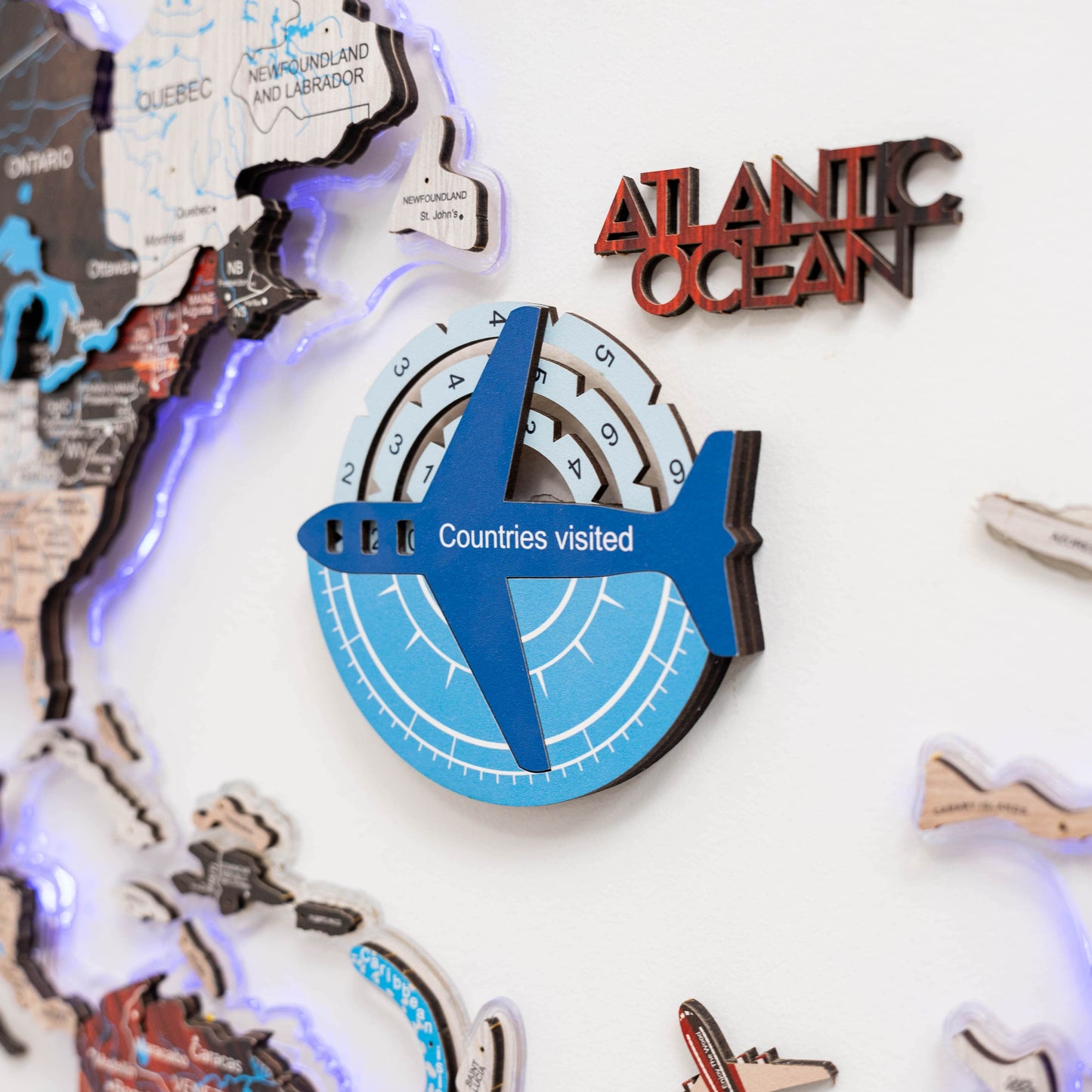 Wooden World Map Wall Art - Azure