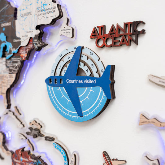 Wooden World Map Wall Art - Azure