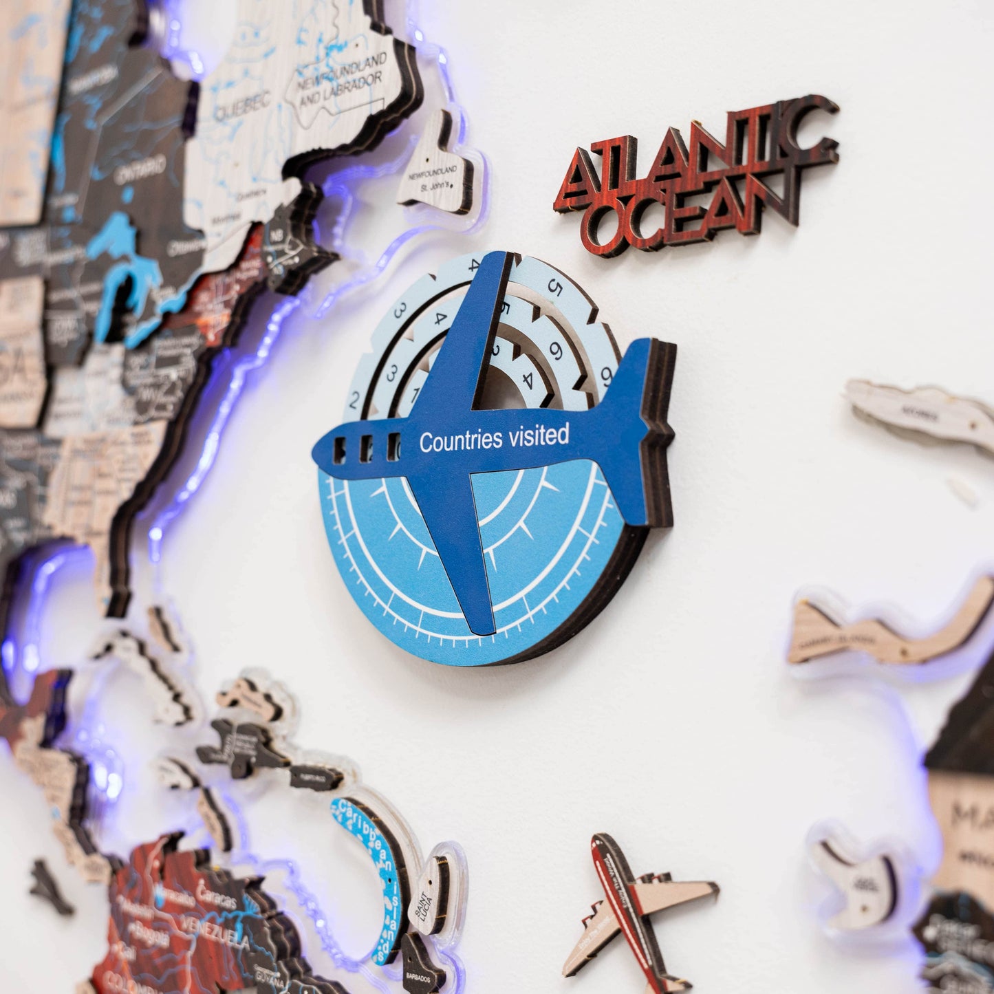 Wooden World Map Wall Art - Azure