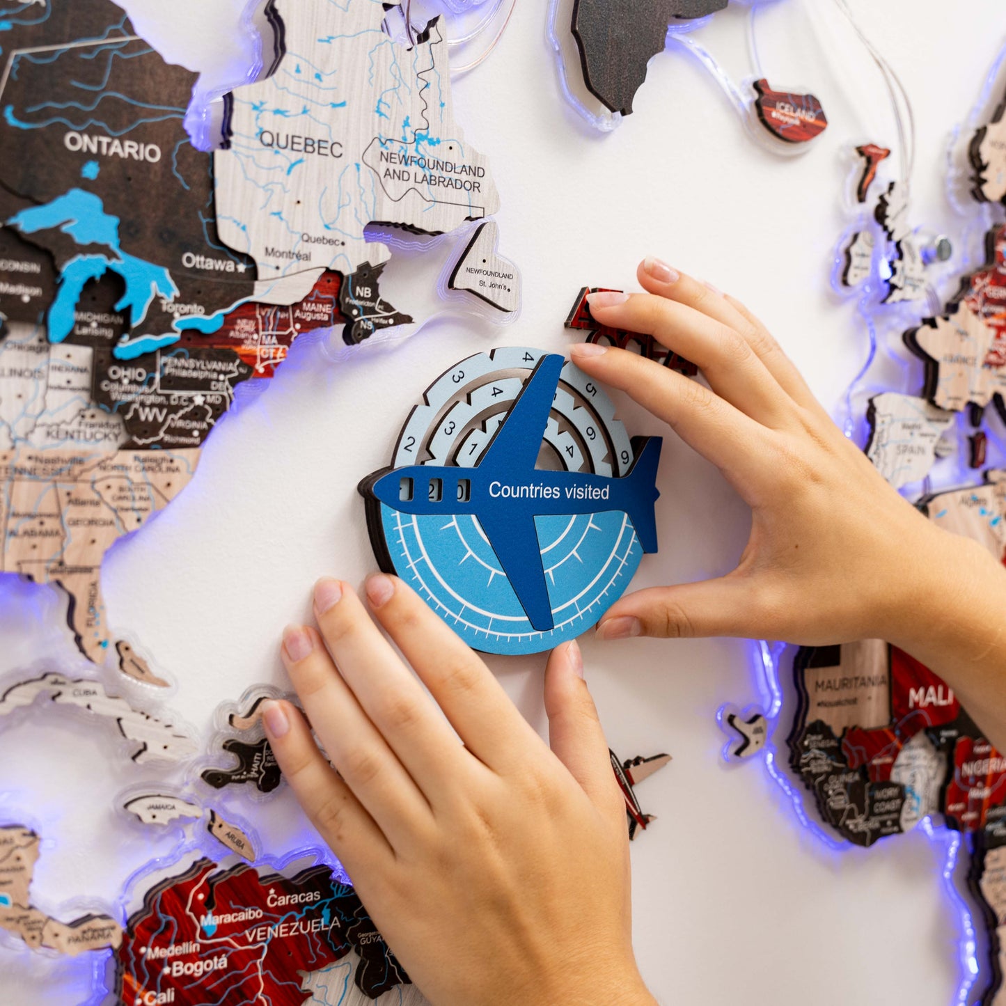 Wooden World Map Wall Art - Azure