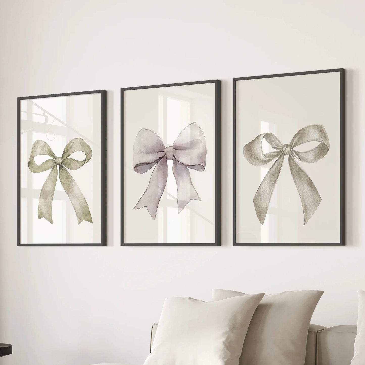 Aesthetic Bow Wall Art Set of 3 Neutral Gallery Set