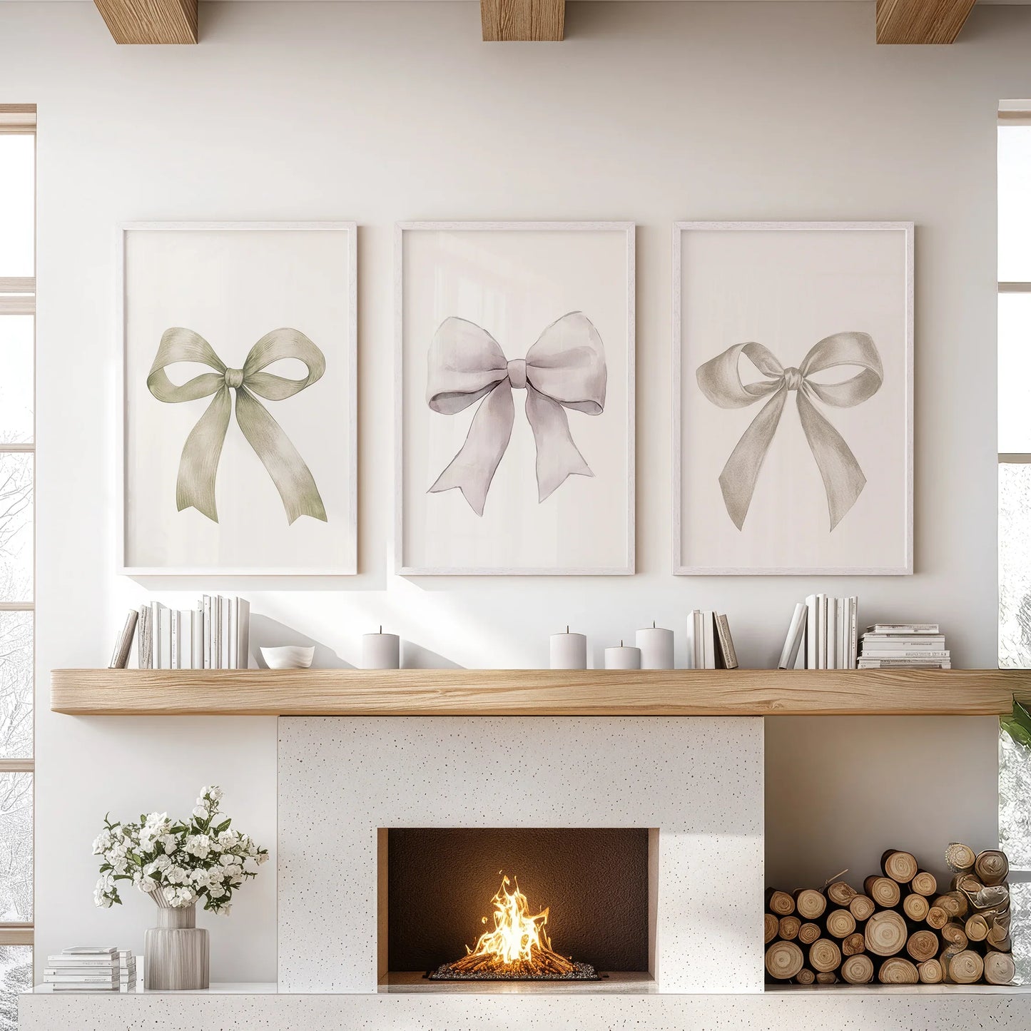 Aesthetic Bow Wall Art Set of 3 Neutral Gallery Set