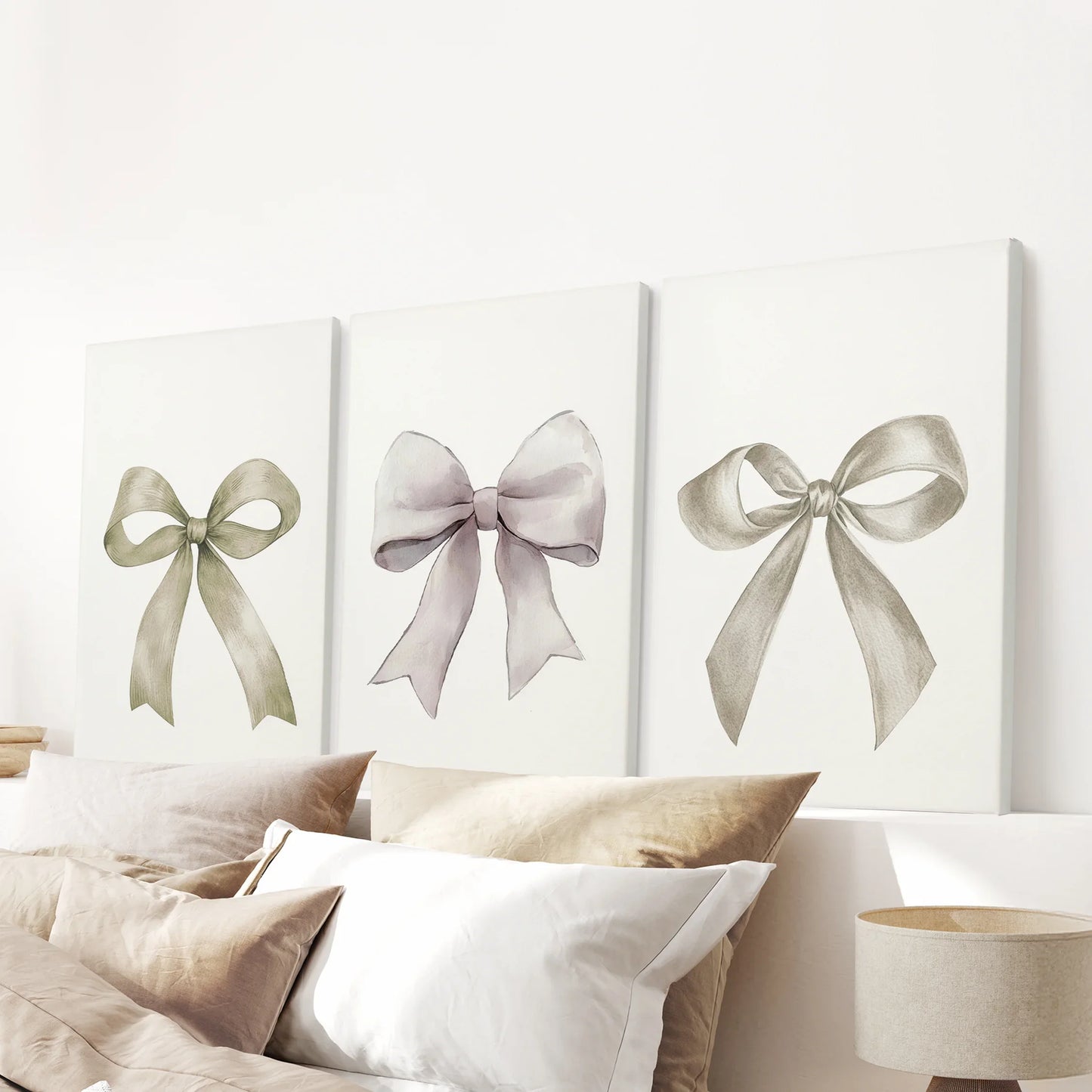 Aesthetic Bow Wall Art Set of 3 Neutral Gallery Set