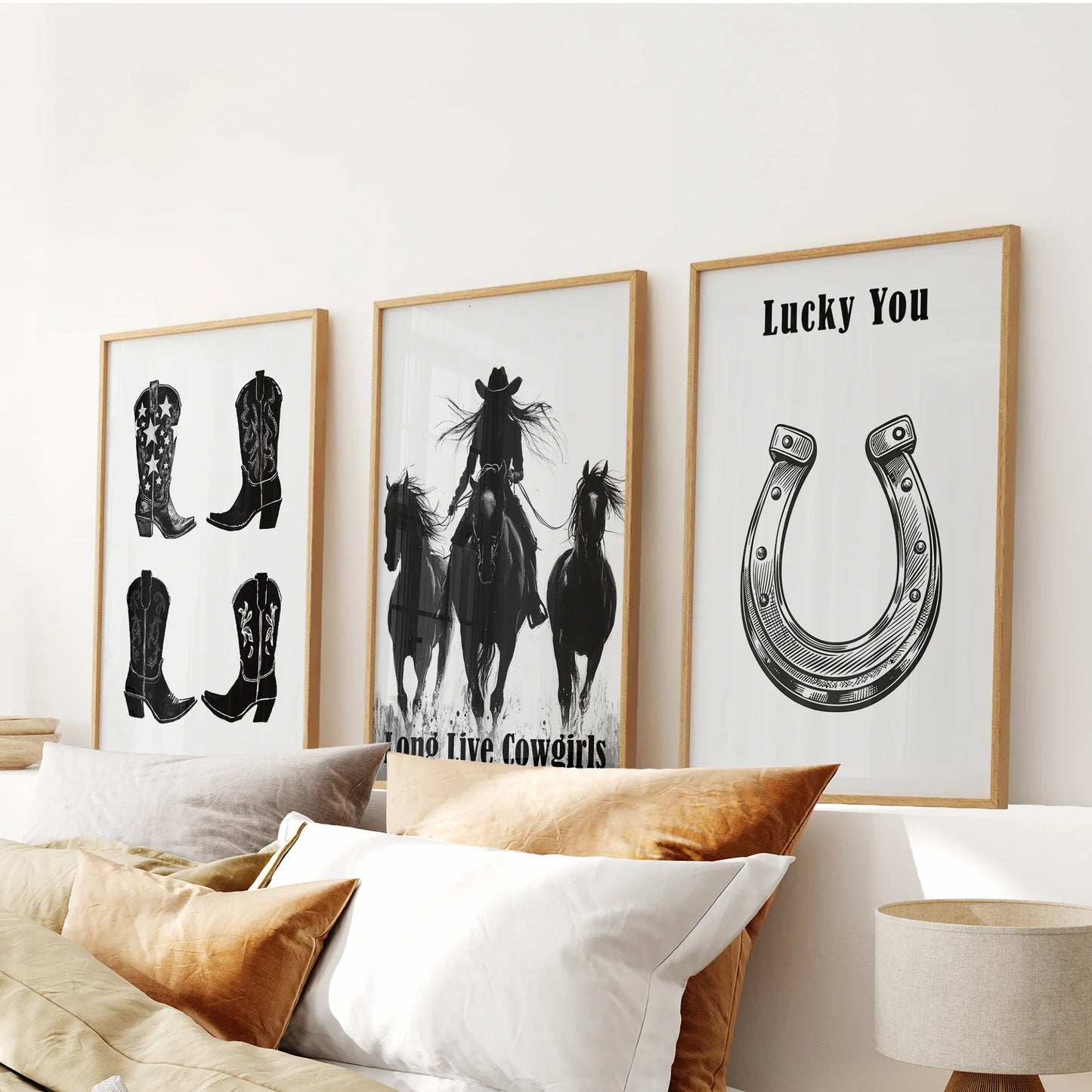 Western cowgirl rustic ranch wall art set of 3 prints