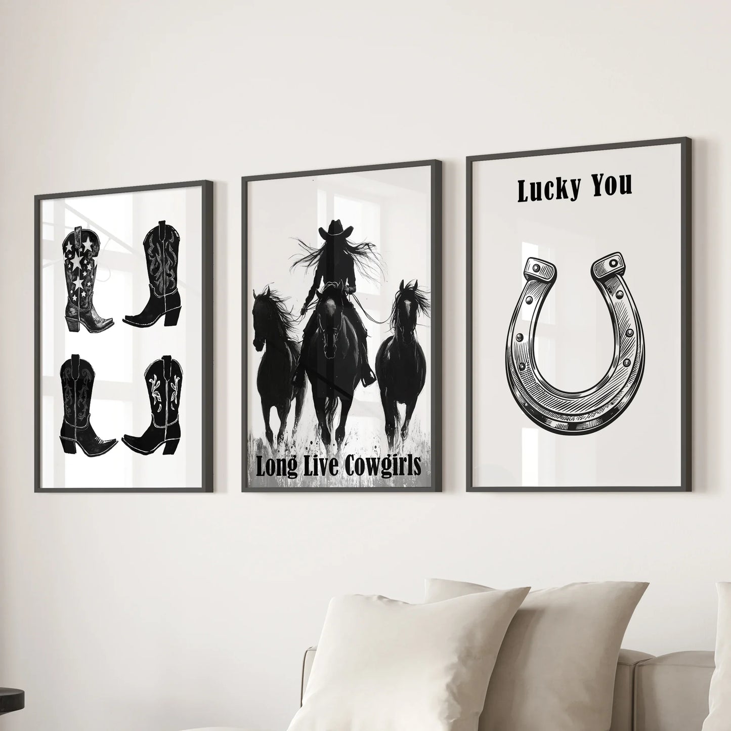 Western Cowgirl Wall Art Set of 3 Rustic Ranch Prints
