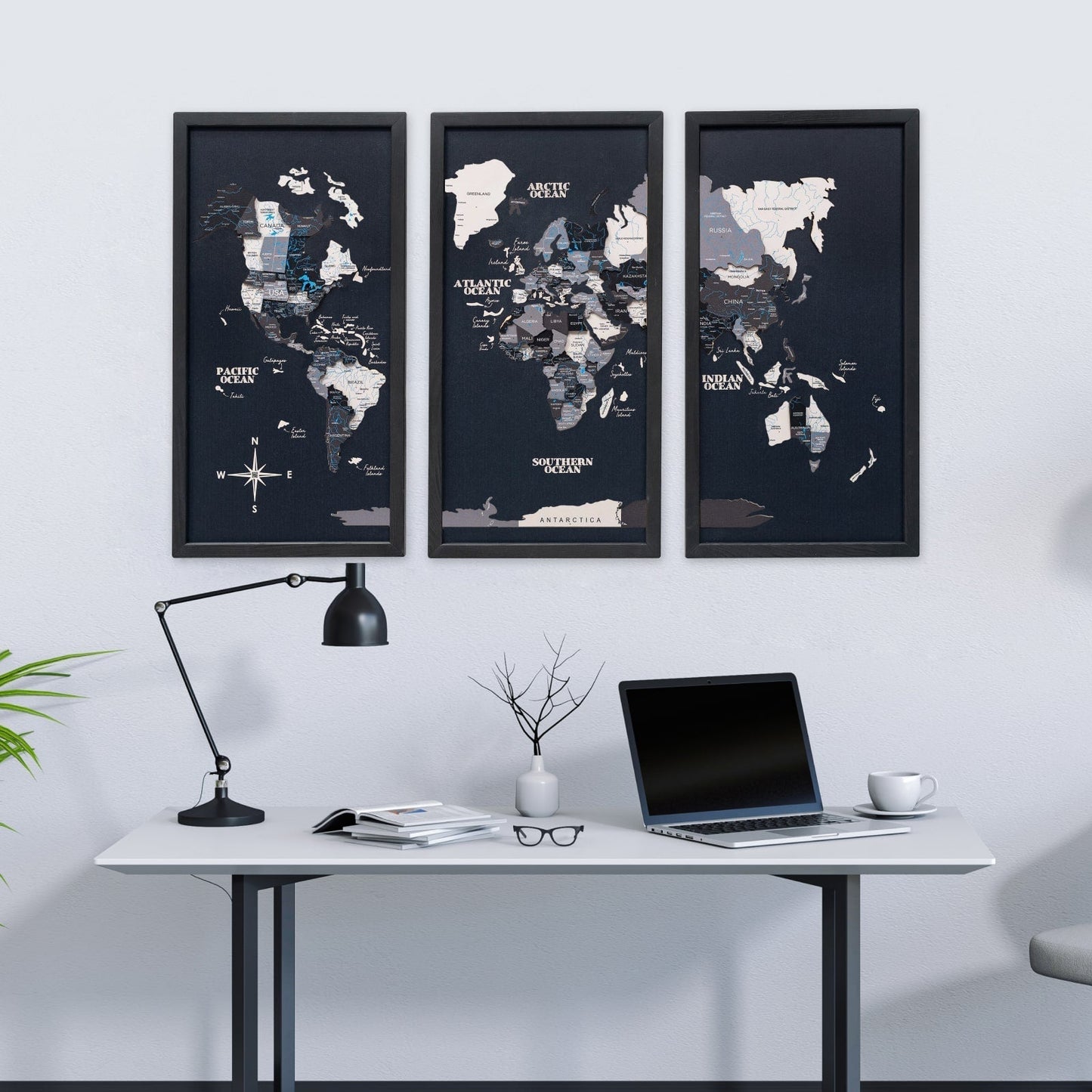 Wooden World Map Triptych Wall Art - Nordik