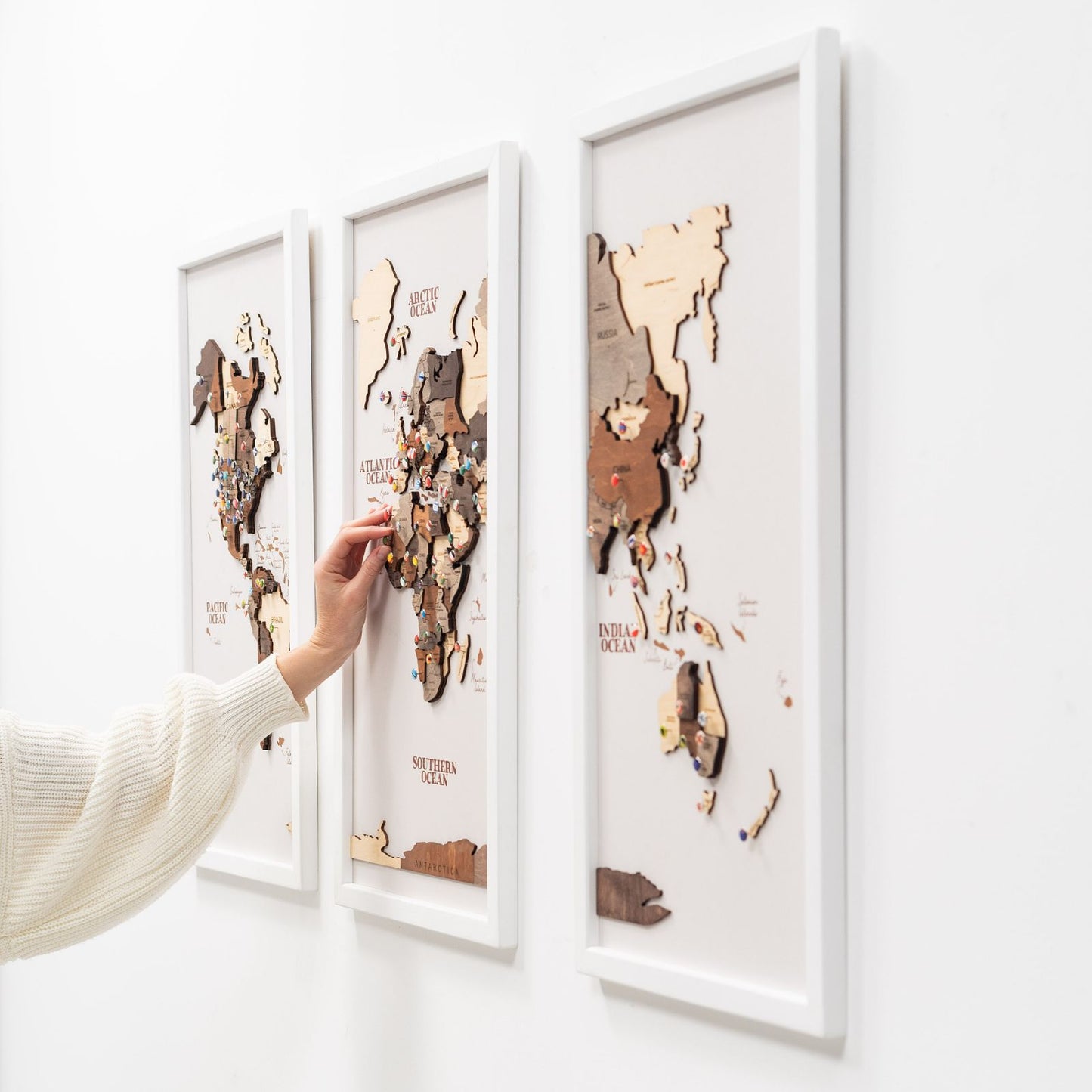 3D Canvas Triptych World Map Wall Art - Multicolor
