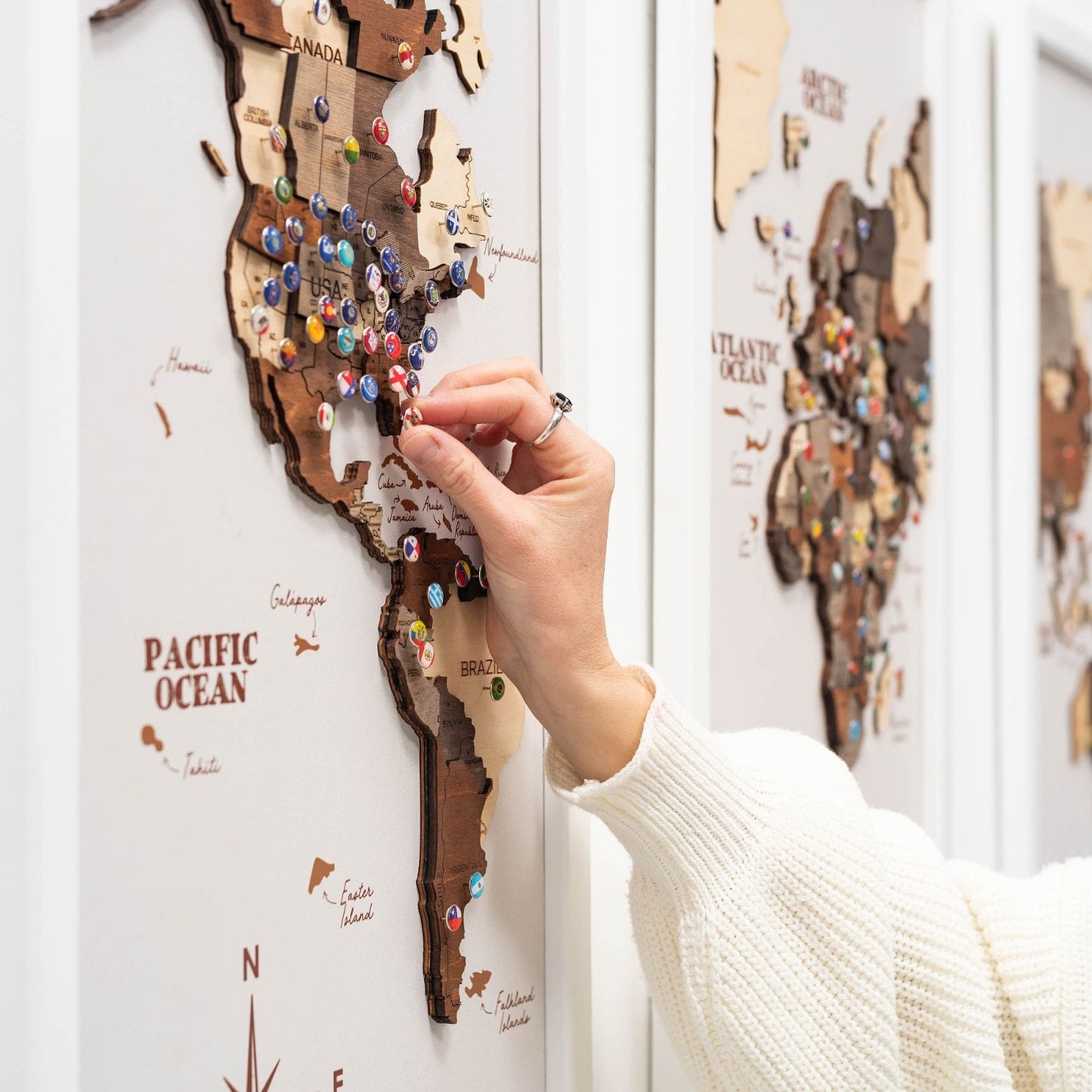 3D Canvas Triptych World Map Wall Art - Multicolor