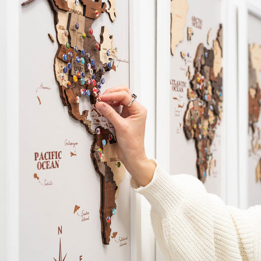 3D Canvas Triptych World Map Wall Art - Multicolor