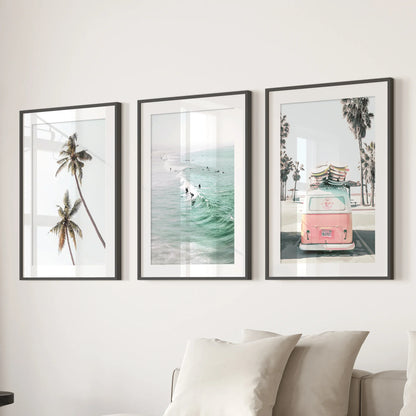 Tropical Beach Surf Wall Art Set, 3 Piece Coastal Prints
