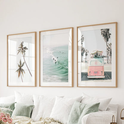 Tropical Beach Surf Wall Art Set, 3 Piece Coastal Prints