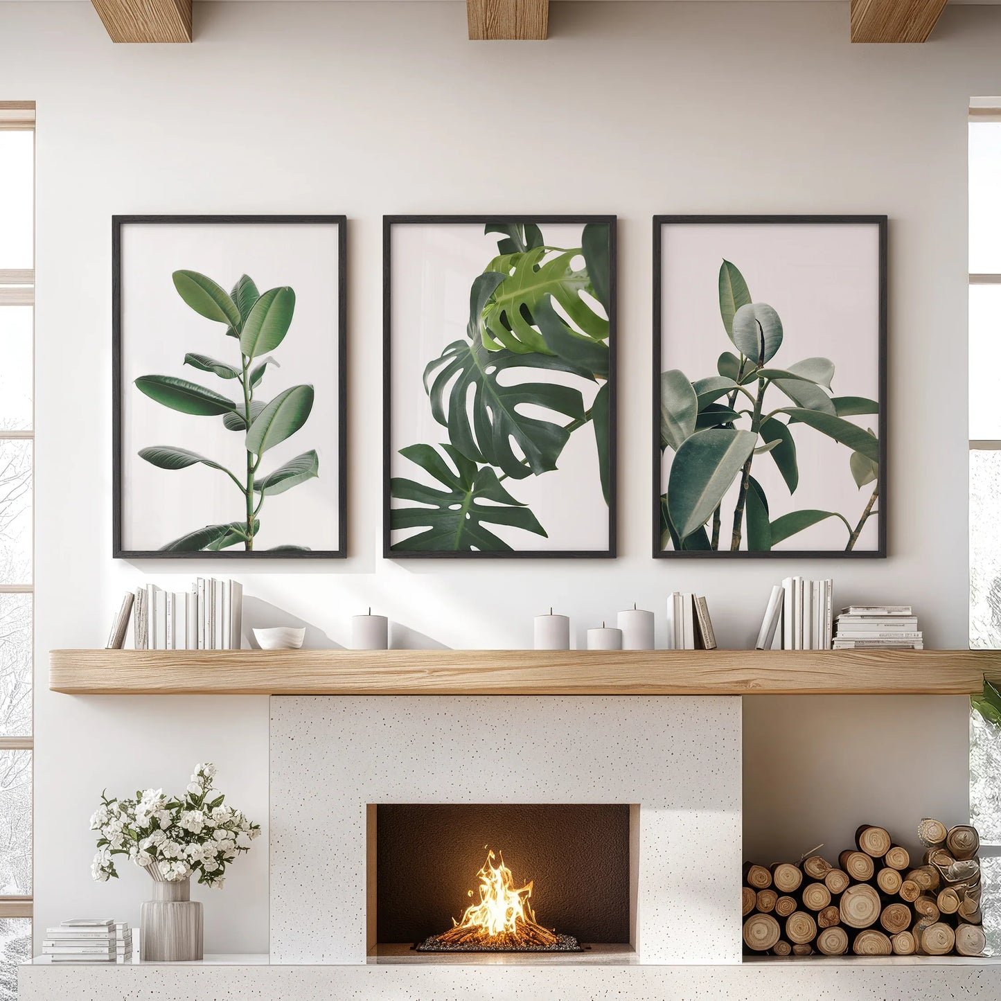 Tropical Botanical Wall Art Set of 3 Monstera Prints