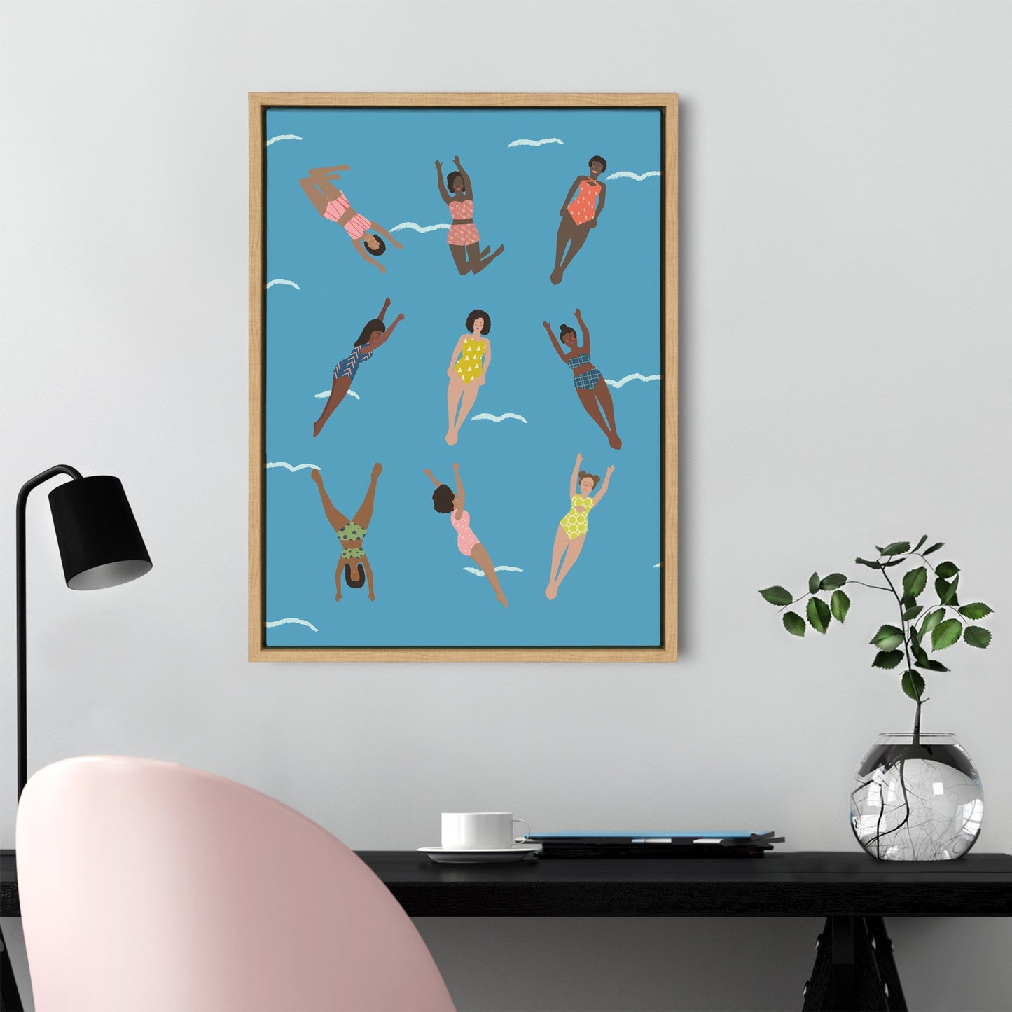 Coastal Swimmers Framed Canvas Wall Art