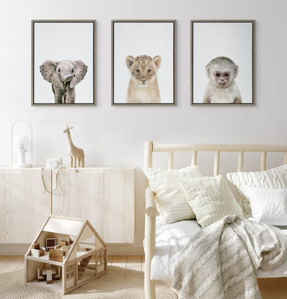 Sylvie Baby Elephant Color Framed Canvas by Simon Te of Tai Prints