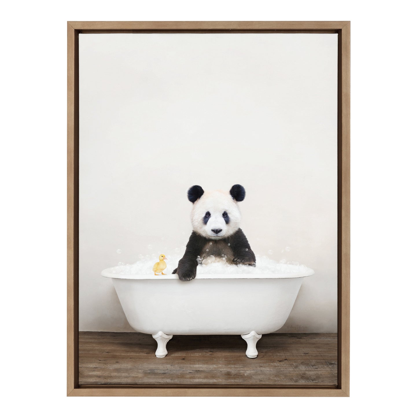 Sylvie Panda Waving in Rustic Bath Framed Canvas by Amy Peterson Art Studio