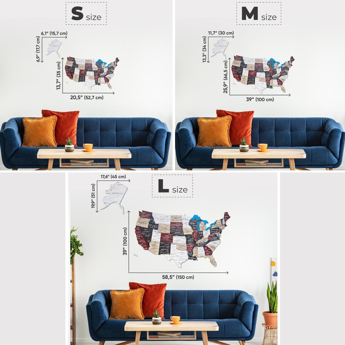 Wood 3D USA Map Wall Art - Urban