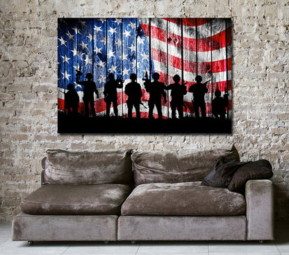 US flag soldier silhouette patriotic canvas wall art