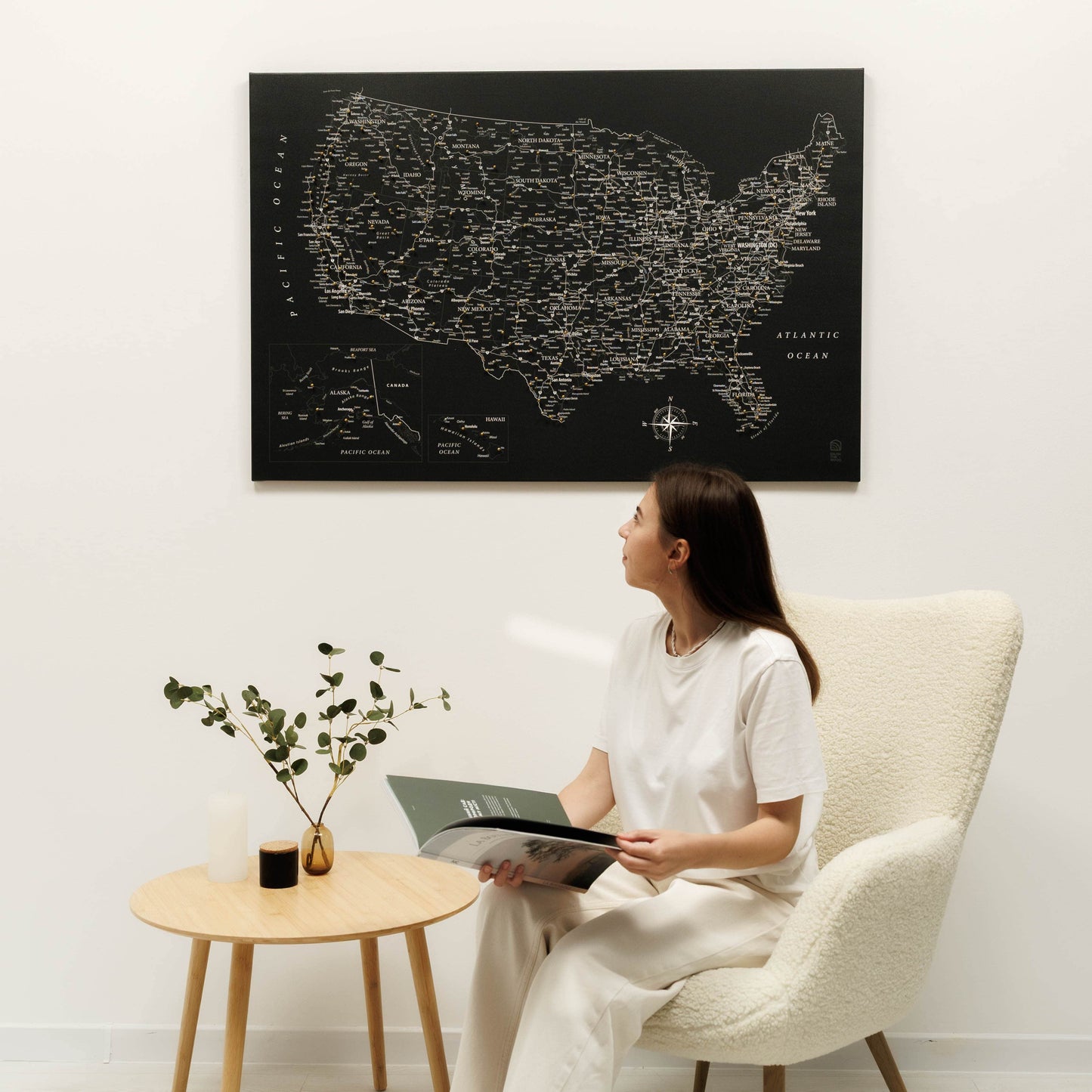 Black Canvas USA Map Wall Art