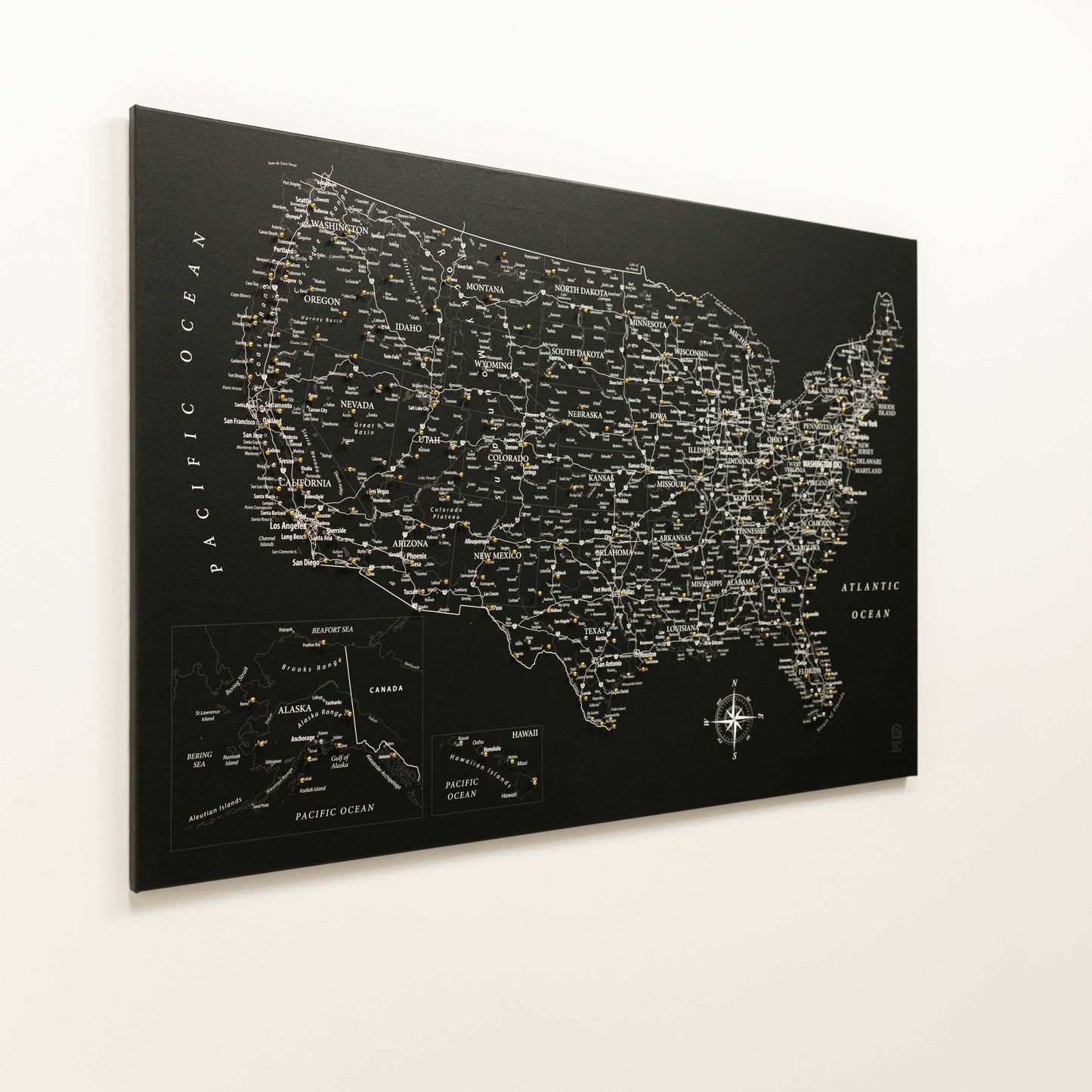 Black Canvas USA Map Wall Art
