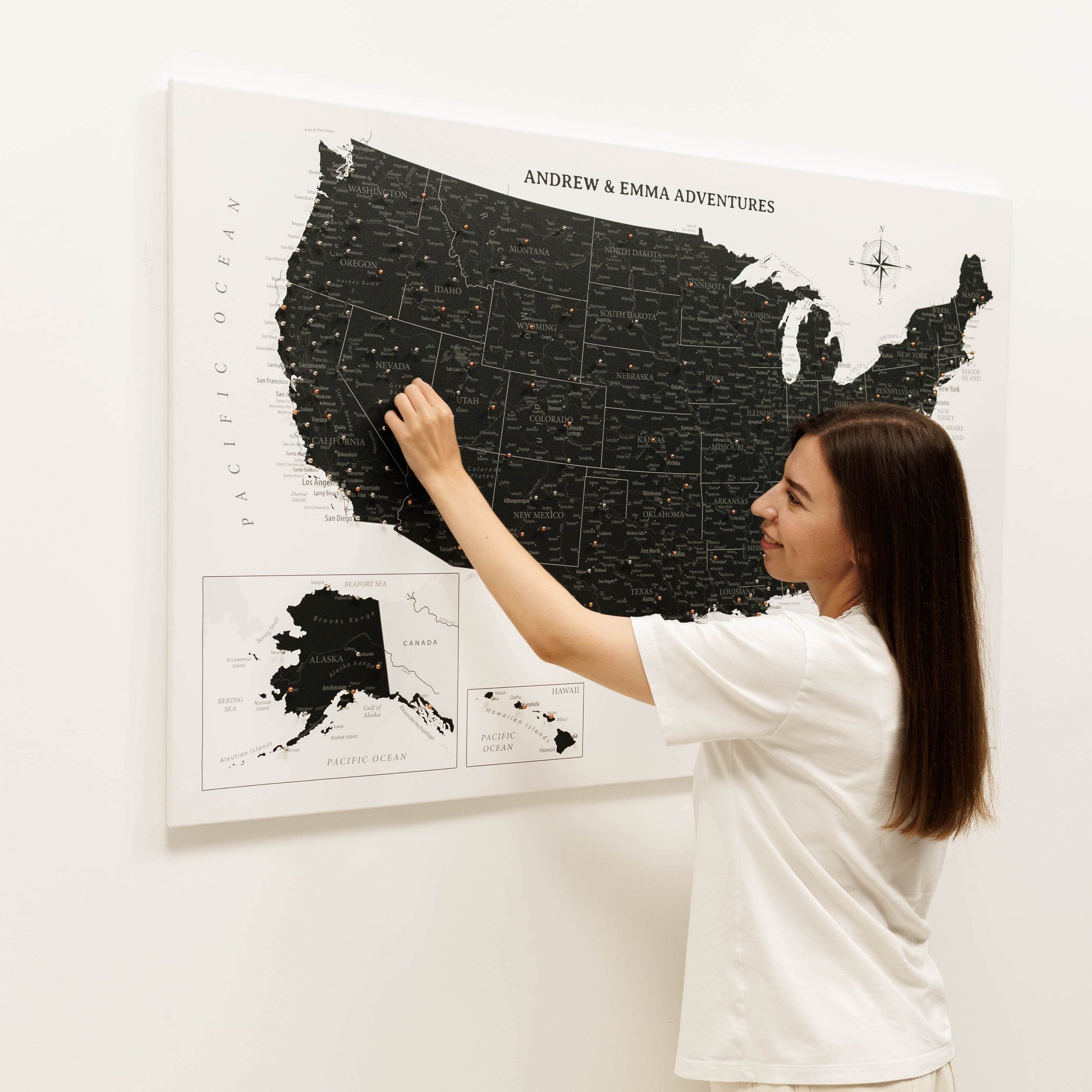 Canvas USA map wall art in onyx tones