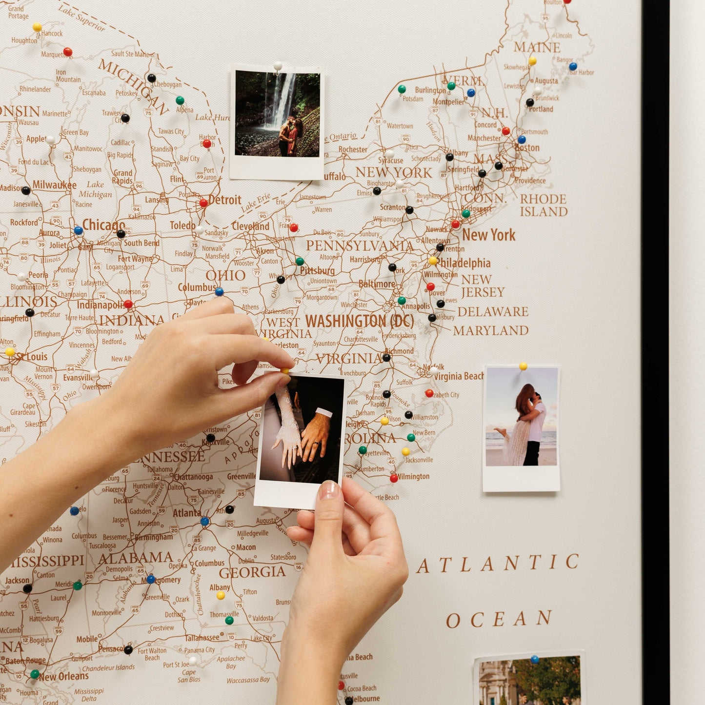 Beige Canvas USA Map Wall Art