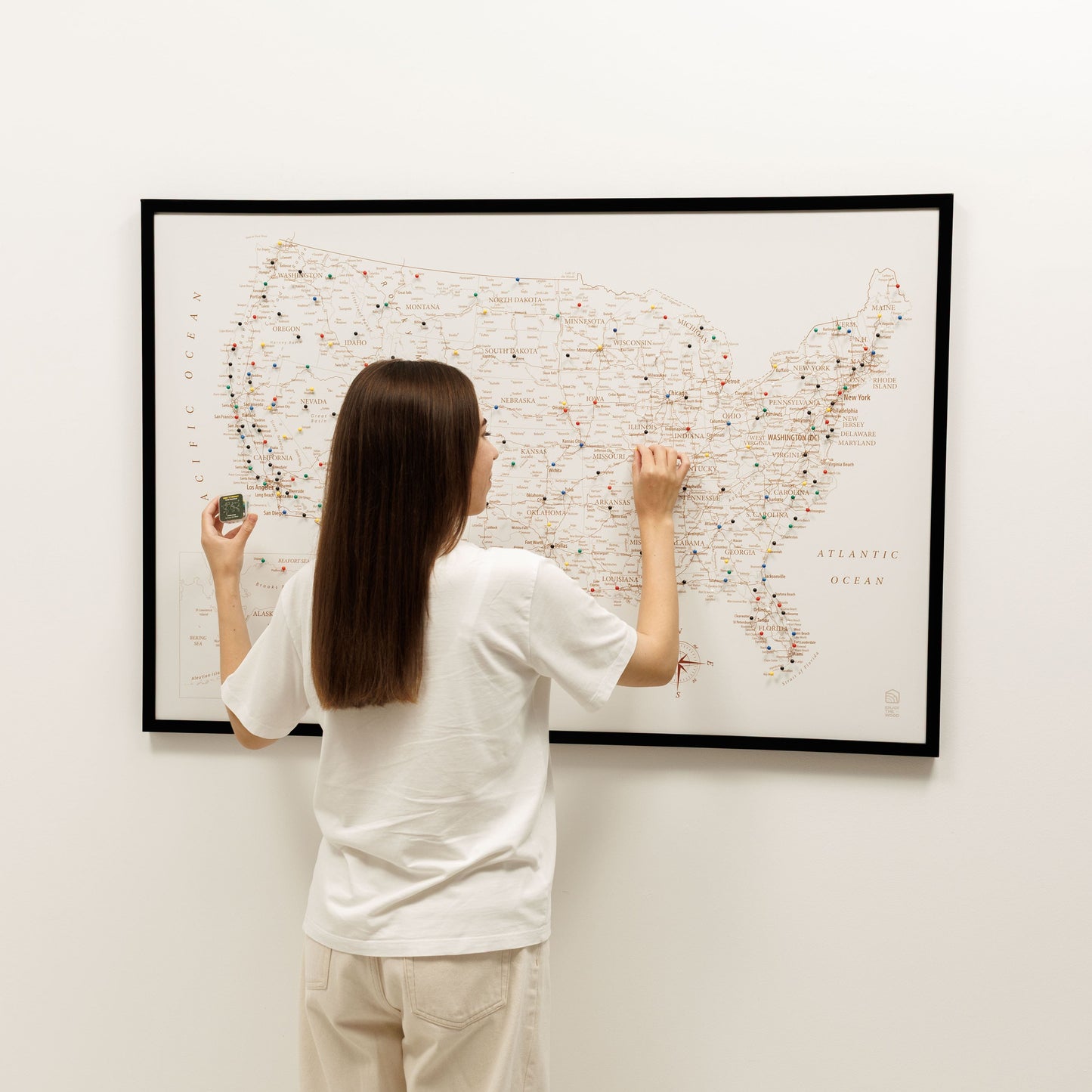 Beige Canvas USA Map Wall Art