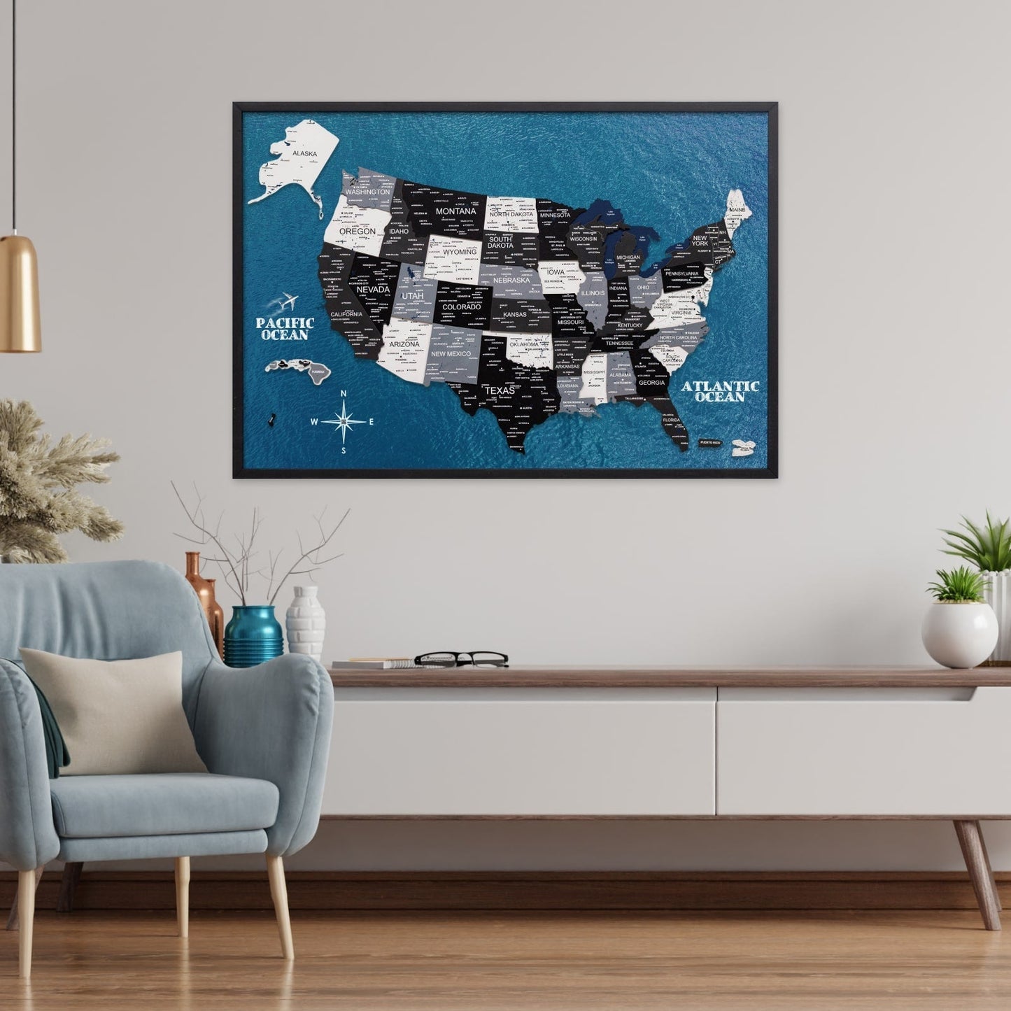 Wooden USA Map Wall Art - Nordik