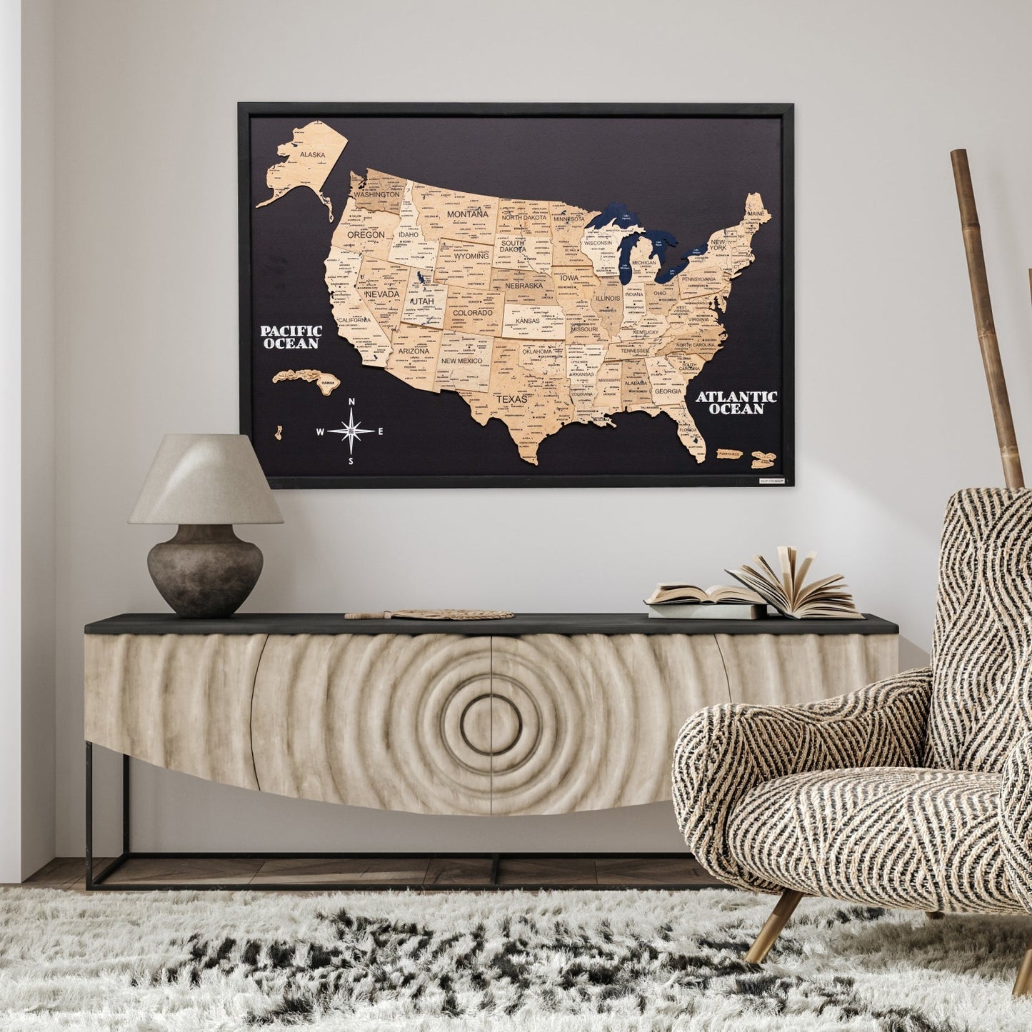 Wooden USA Map Wall Art - Gold