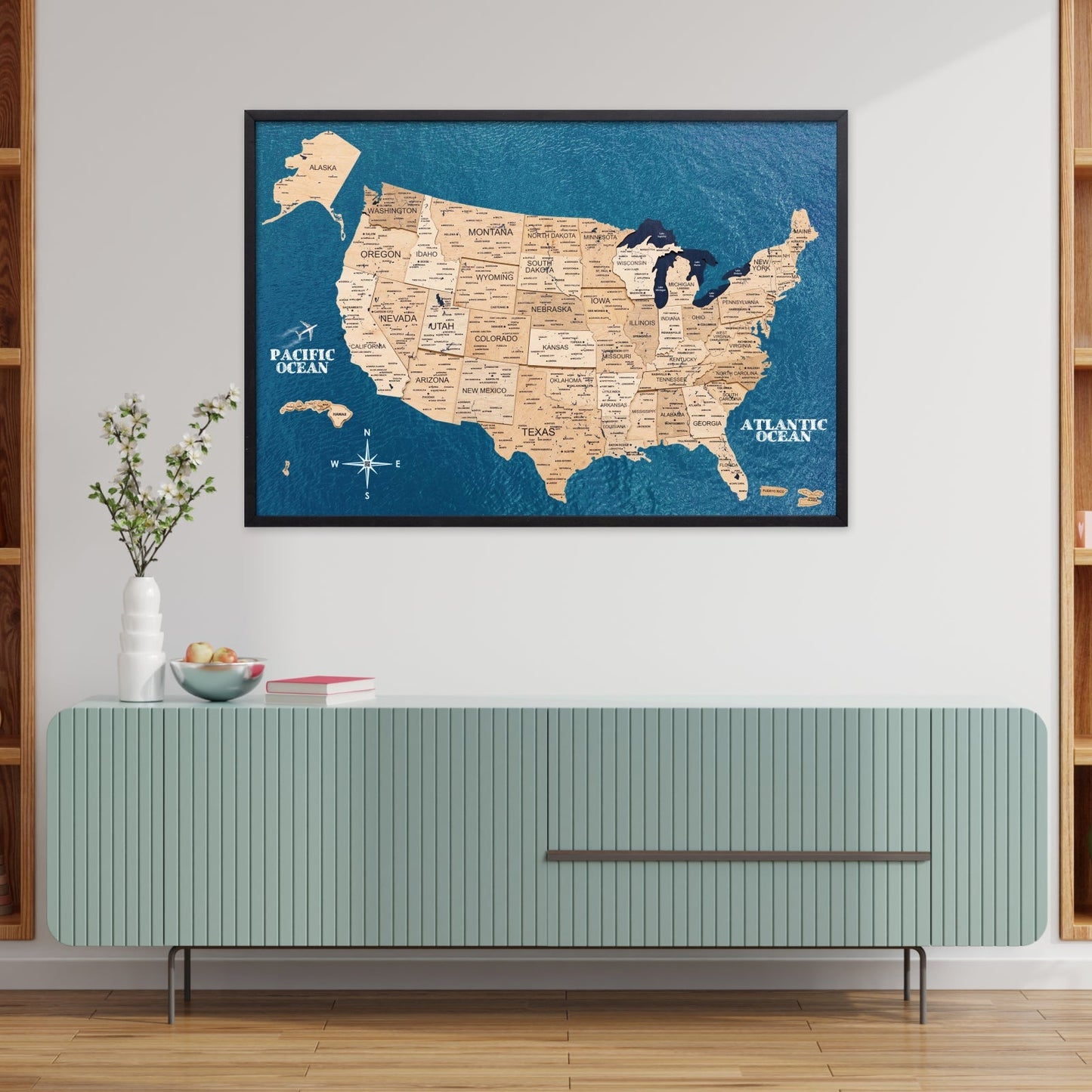 Wooden USA Map Wall Art - Gold