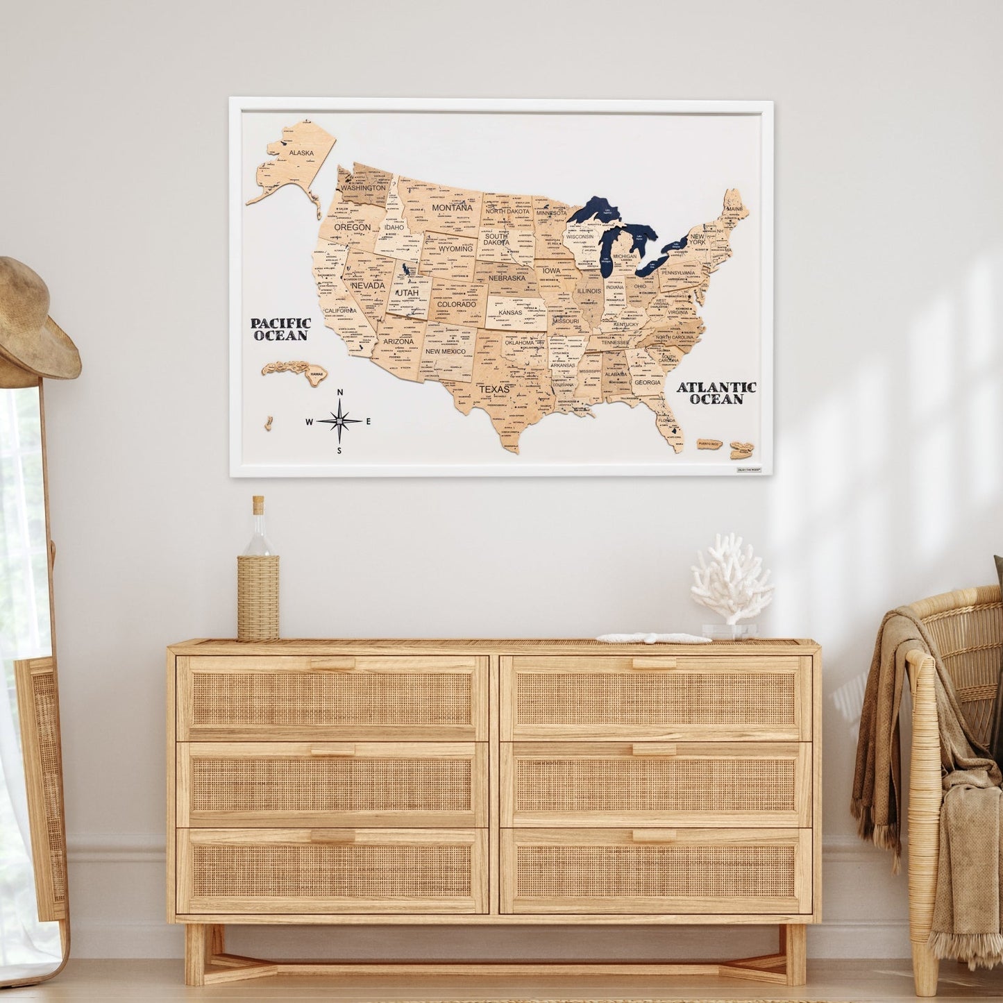 Wooden USA Map Wall Art - Gold