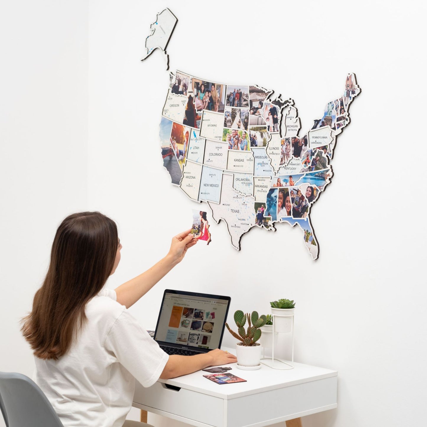 Pastel Wood USA Photo Map Wall Art