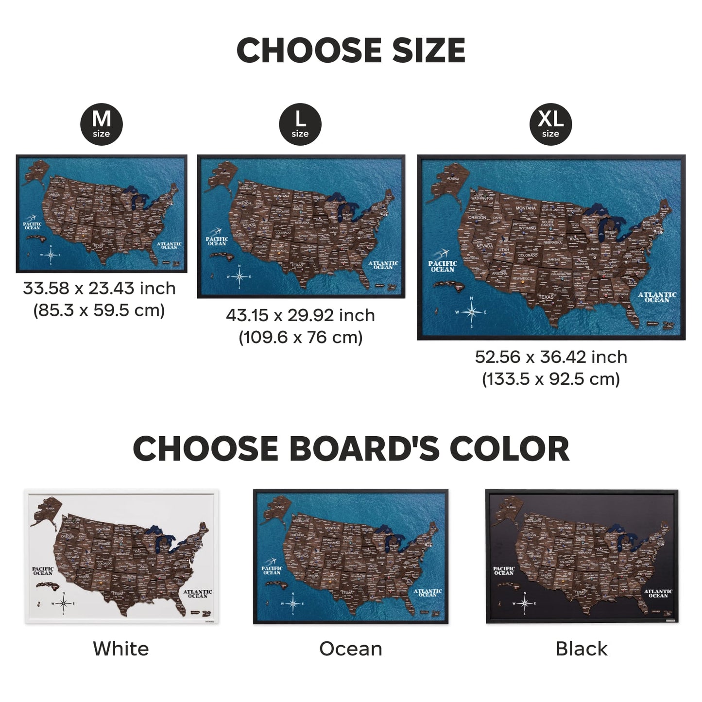 Wooden USA Map Wall Art on Board - Walnut