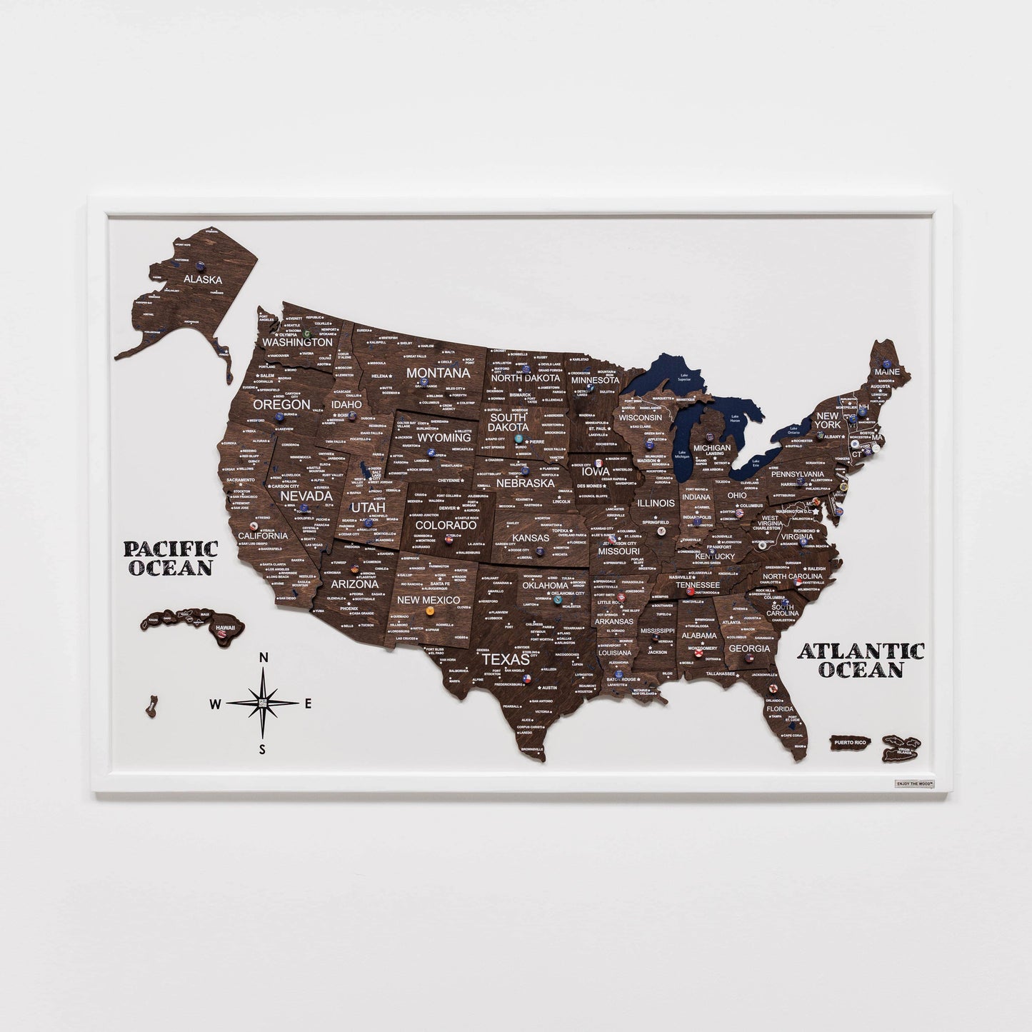 Wooden USA Map Wall Art on Board - Walnut