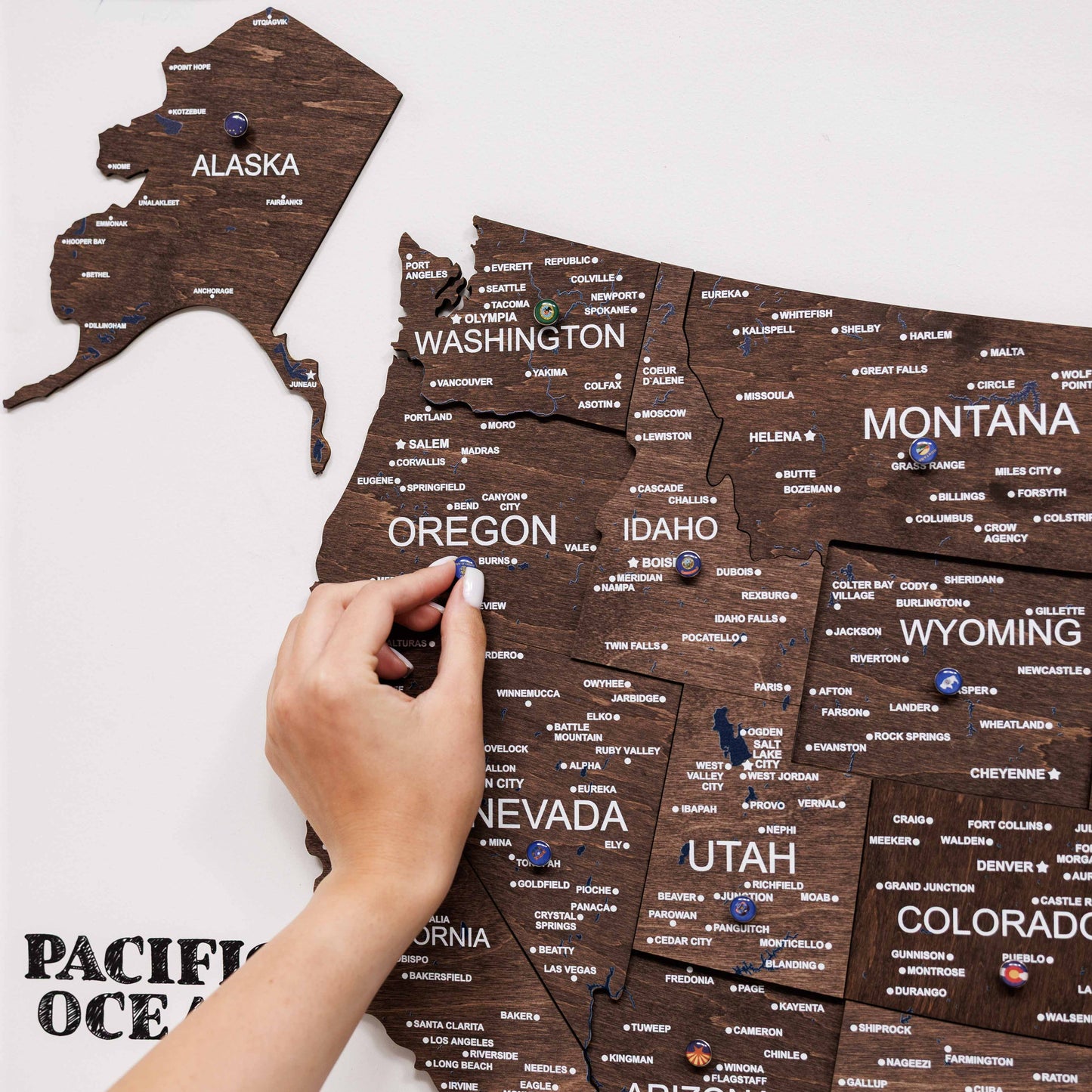 Wooden USA Map Wall Art on Board - Walnut
