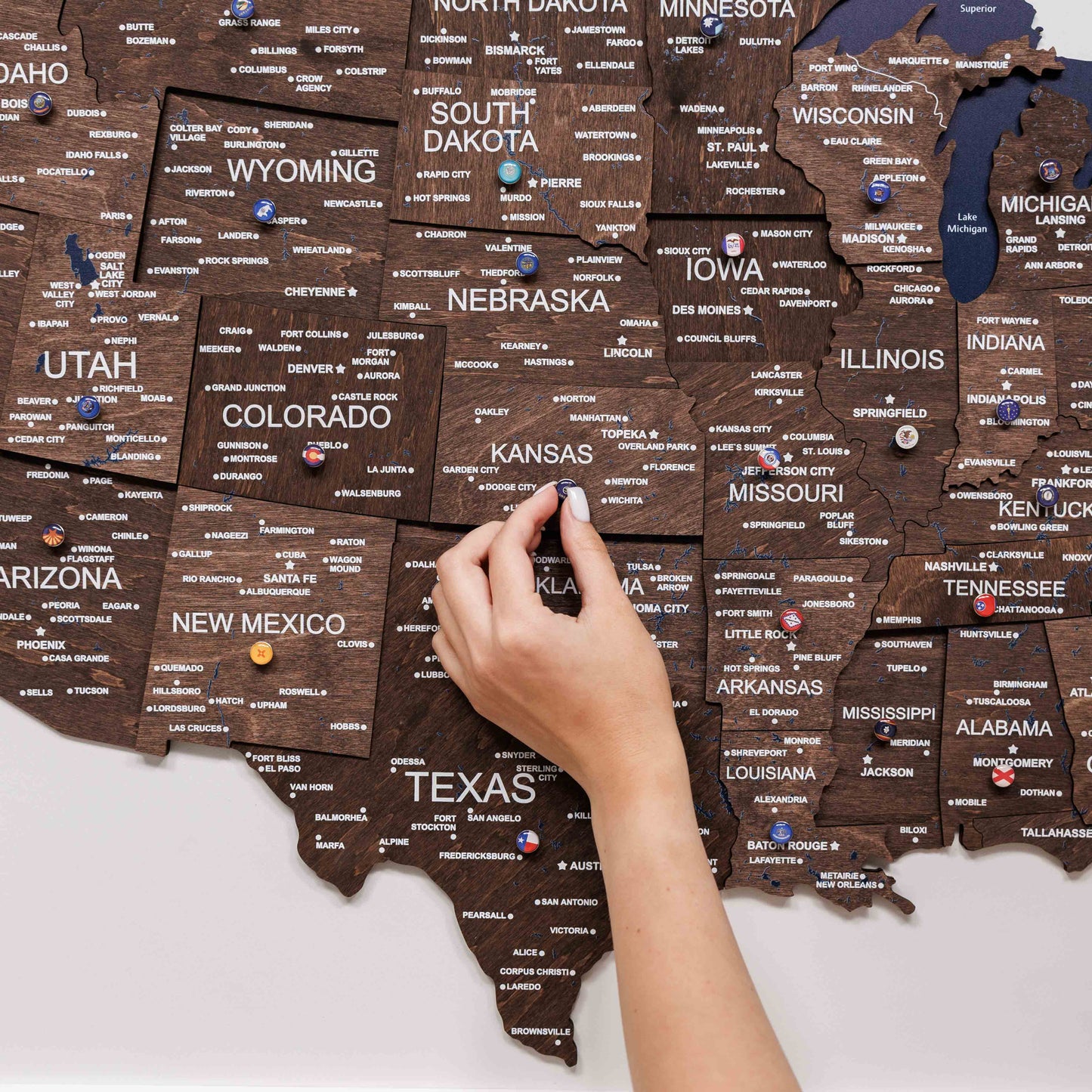 Wooden USA Map Wall Art on Board - Walnut