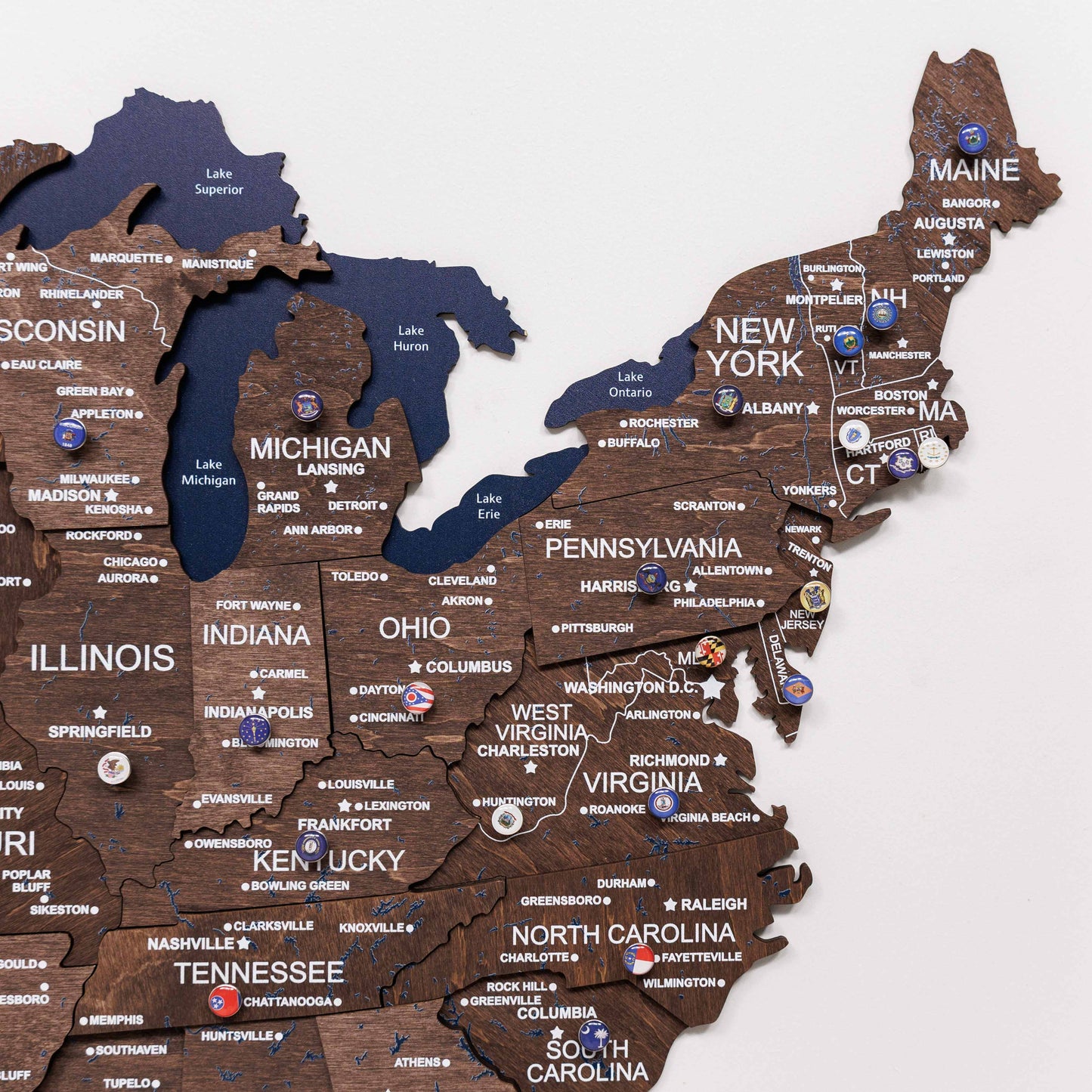 Wooden USA Map Wall Art on Board - Walnut