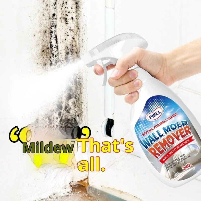 using mold remover spray to eliminate mildew from wall corners and bathroom areas