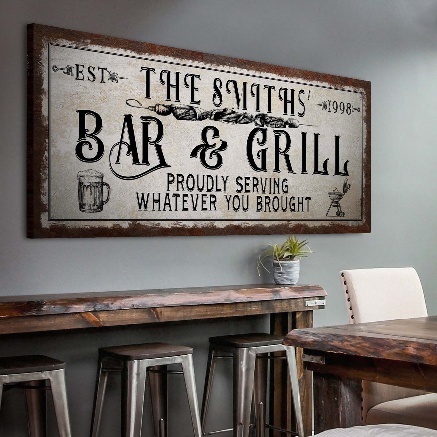 Personalized Bar and Grill Canvas Sign