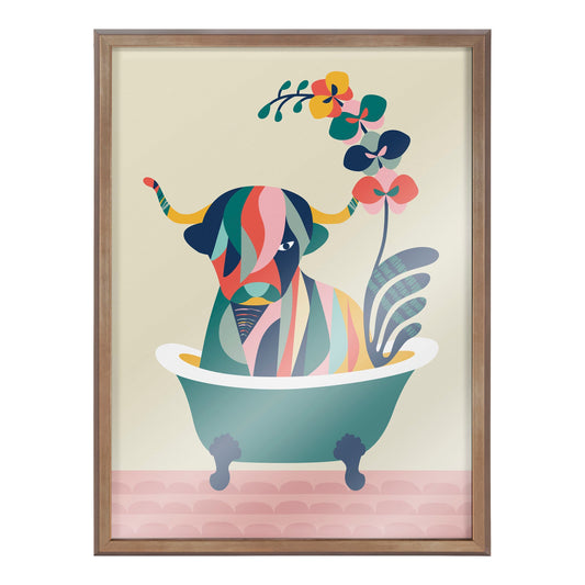 Mid Century Modern Cow in Bathtub Framed Glass Wall Art