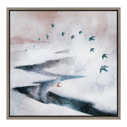 Snow Day Fox and Birds Framed Canvas Wall Art
