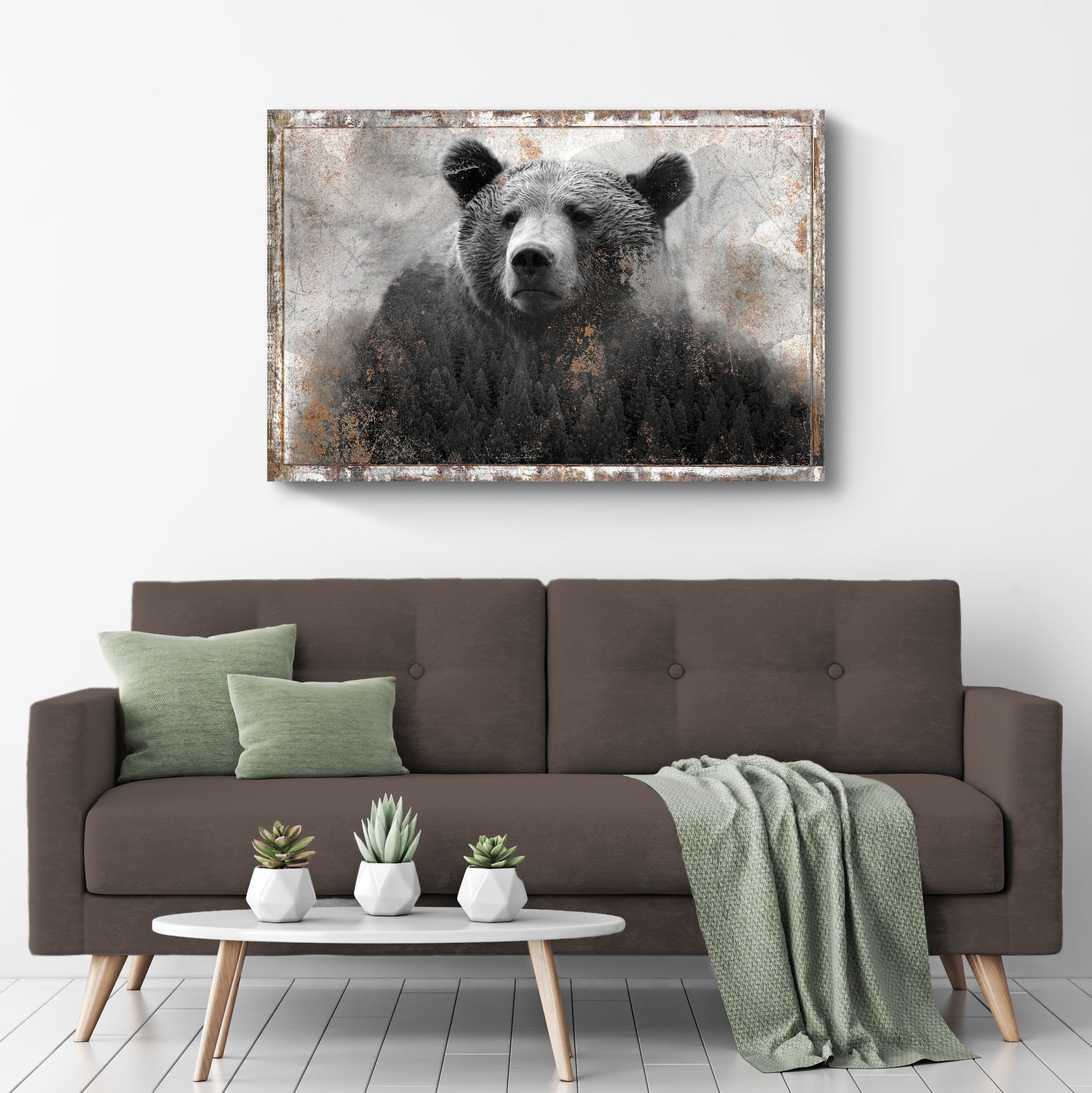 Forest bear canvas wall art brown tones