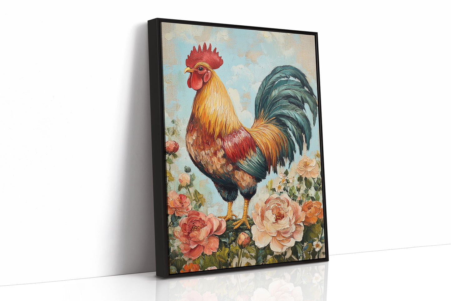 Sunlit Rooster Wall Art - Floral Farmhouse Print