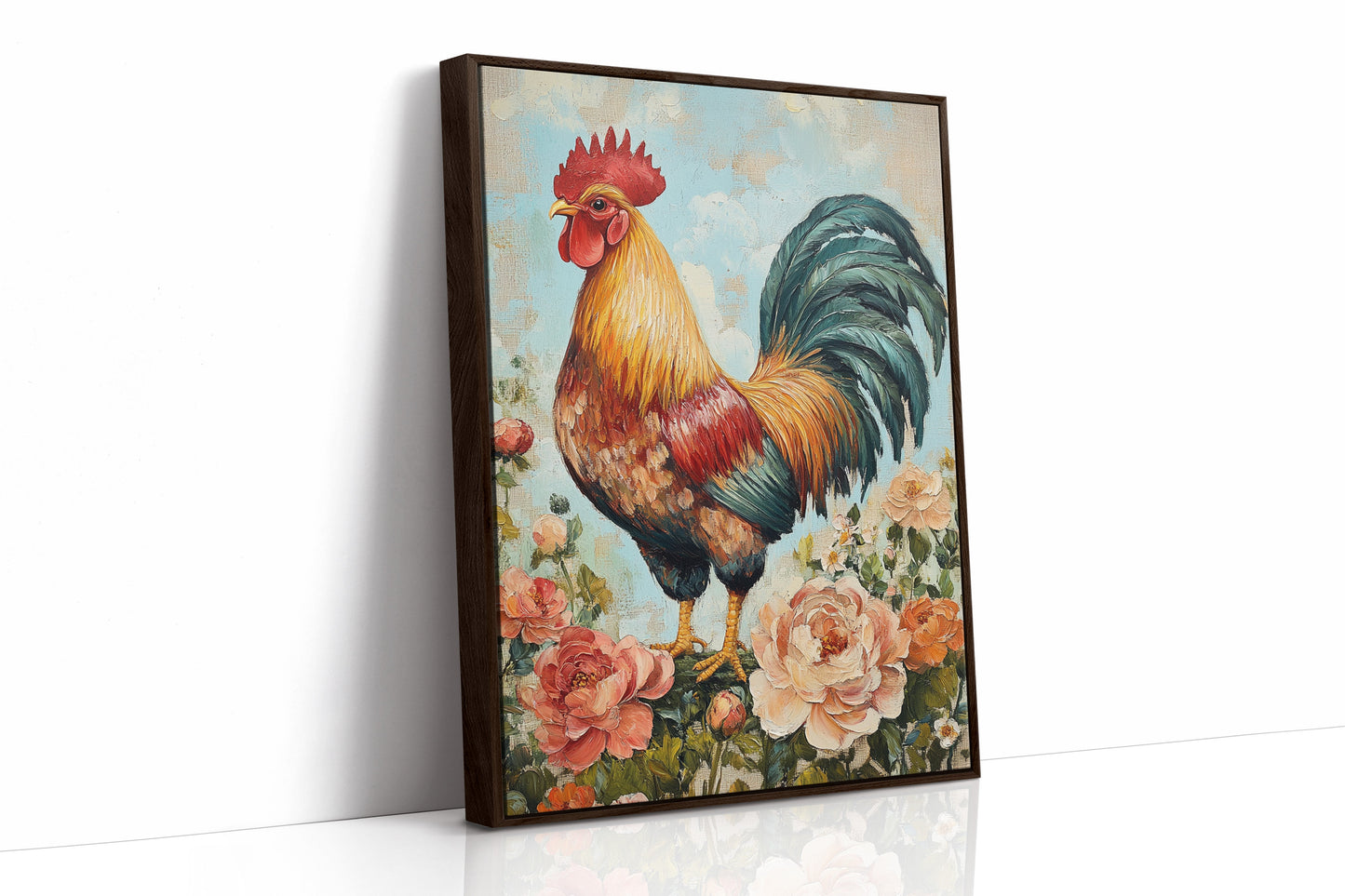 Sunlit Rooster Wall Art - Floral Farmhouse Print