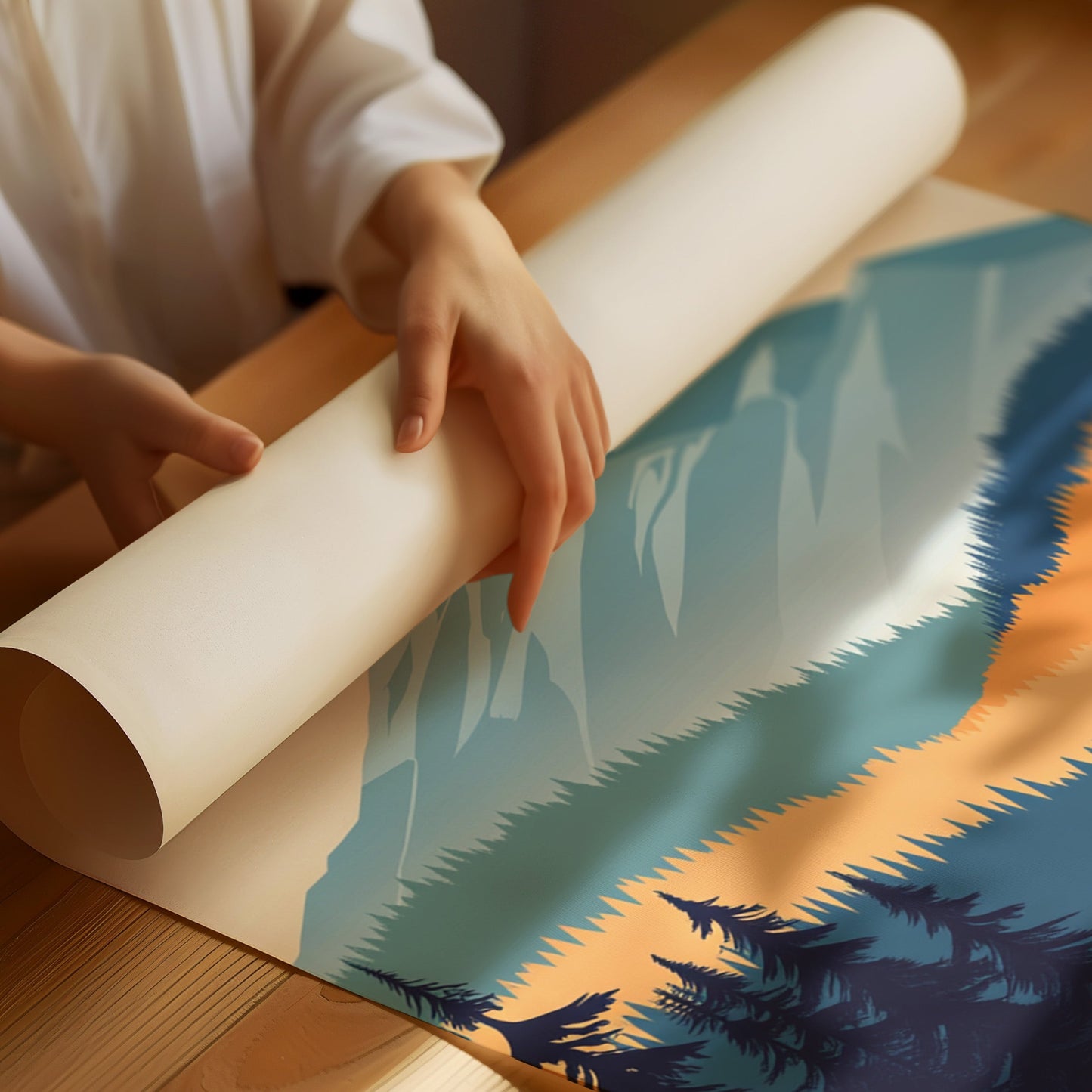 Serene Peaks Modern Mountain Landscape Print
