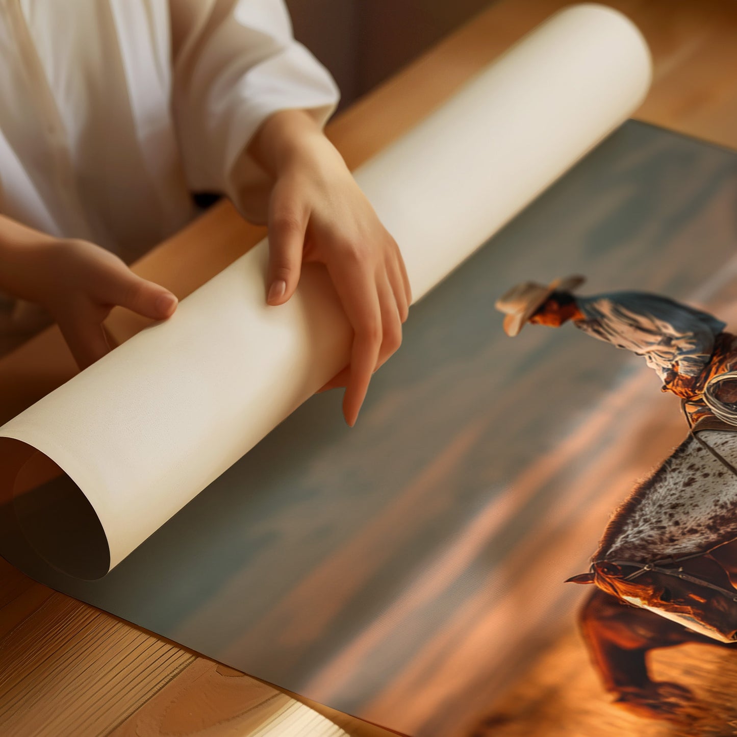 Sunlit Prairie Cowboy Western Wall Art Print