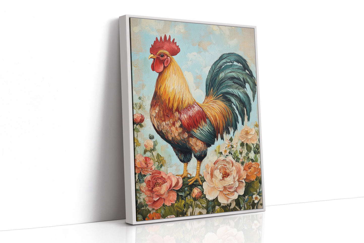 Sunlit Rooster Wall Art - Floral Farmhouse Print