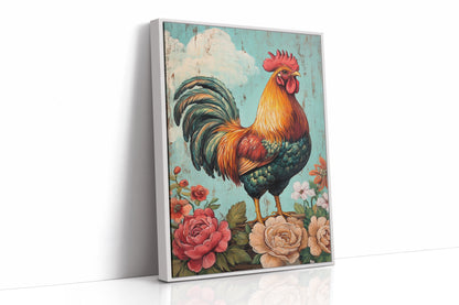 King Rooster Wall Art - Floral Farmhouse Print
