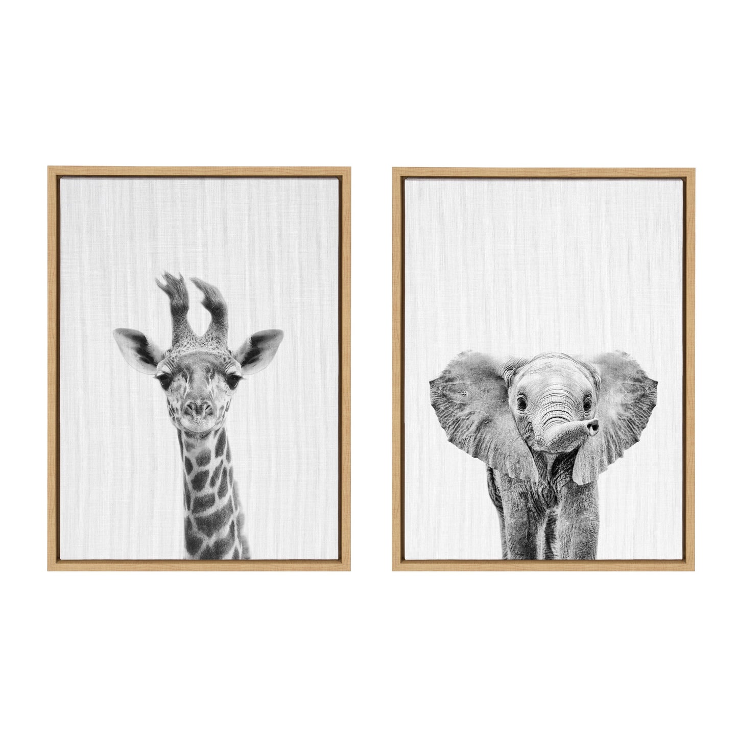 Baby Giraffe and Elephant Framed Canvas Art Set