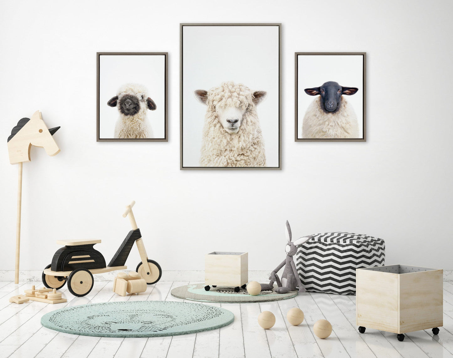Sheep Portrait Framed Canvas Set, Farmhouse Wall Art